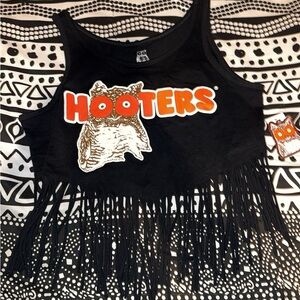 Hooters Black and Orange Fringe Crop Top